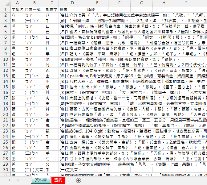利用Excel製作能快速查詢多個字詞之注音的系統 利用Excel製作能快速查詢多個字詞之注音的系統