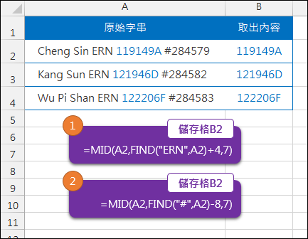 Excel-找出儲存格字串中的部分文字(FIND,MID)