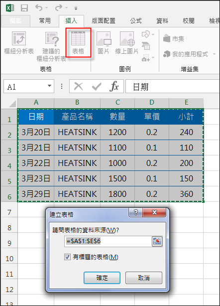 Excel-在含有小計欄位的資料表中新增一列時自動產生小計公式