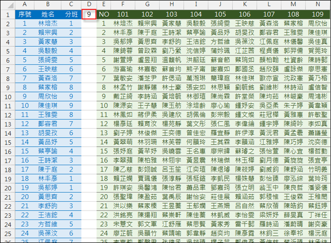 Excel-執行S型分班(INT,MOD,OFFSET,COLUMN) Excel-執行S型分班(INT,MOD,OFFSET,COLUMN)