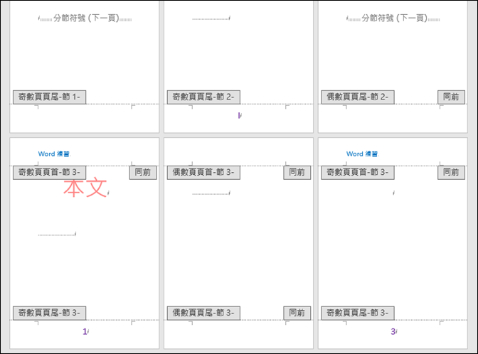 Word-在長文件中設定首頁、目錄、本文有不同的頁首和頁尾 Word-在長文件中設定首頁、目錄、本文有不同的頁首和頁尾