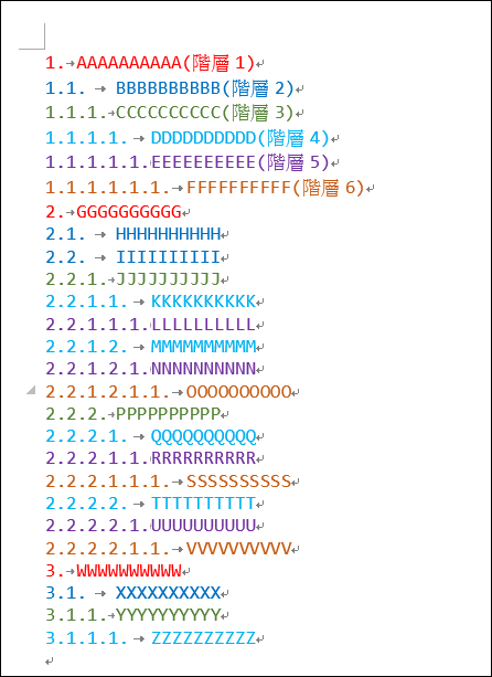 Word-多層次清單設定
