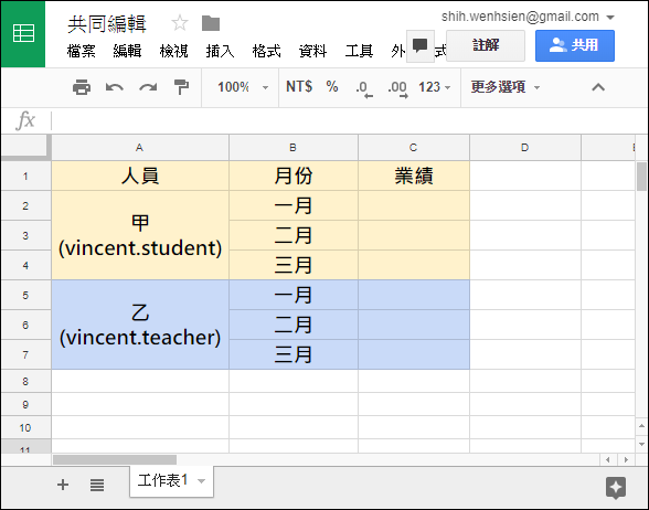 多人協作一個Google試算表,但是各編各的儲存格。 多人協作一個Google試算表,但是各編各的儲存格。