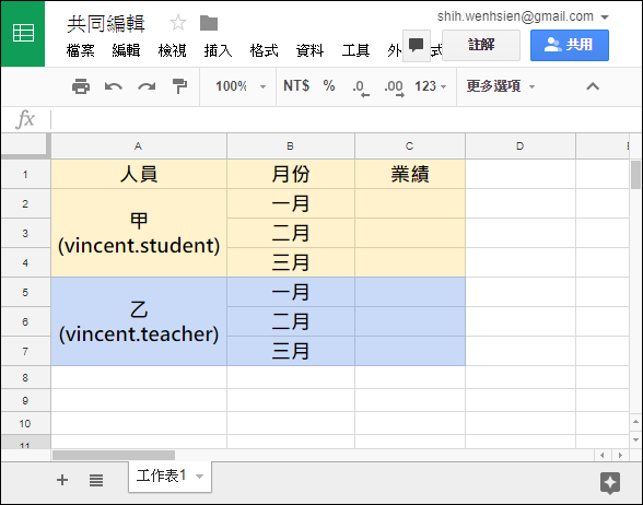 多人協作一個Google試算表，但是各編各的儲存格。