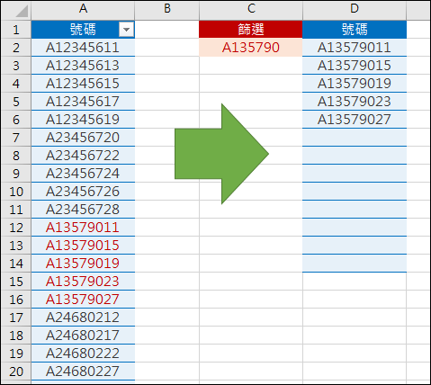Excel-使用公式以起始字串來篩選(OFFSET,ROW,LEN) Excel-使用公式以起始字串來篩選(OFFSET,ROW,LEN)