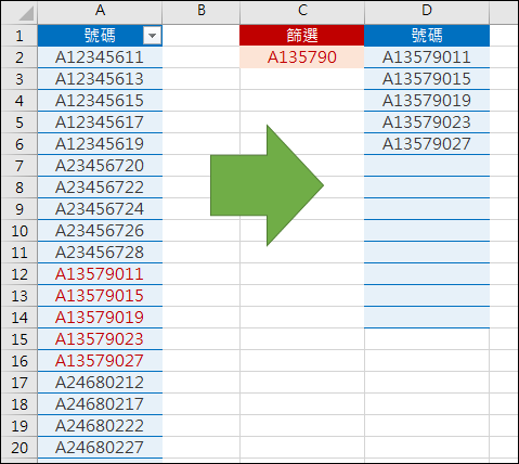 Excel-使用公式以起始字串來篩選(OFFSET,ROW,LEN)