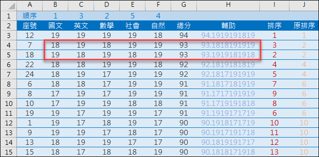 Excel-使用公式執行多欄位排序(SUMPRODUCT)