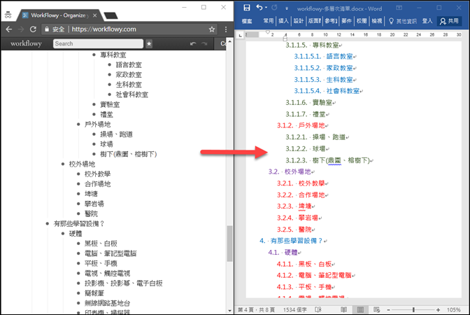 將WorkFlowy的內容轉換至Word,並設定清單編號 將WorkFlowy的內容轉換至Word,並設定清單編號