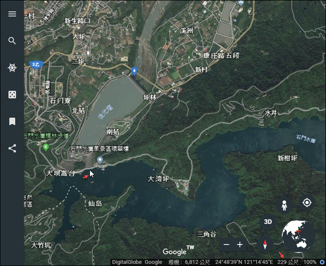 Google Earth-在地圖上查詢地點的高度 Google Earth-在地圖上查詢地點的高度