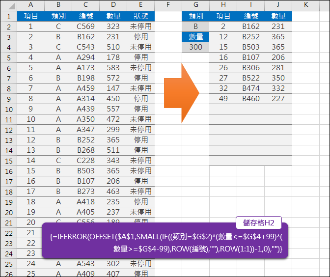 Excel-多條件篩選資料(OFFSET,SMALL,ROW)