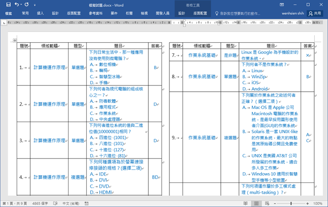 Excel-試題領域和題型的數量分析(SUMPRODUCT) Excel-試題領域和題型的數量分析(SUMPRODUCT)