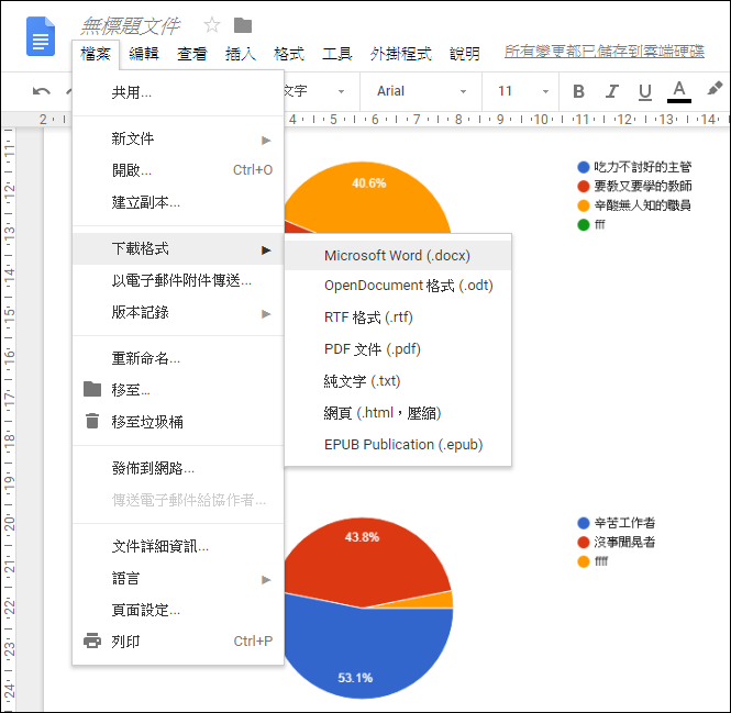 將Google表單產生的統計圖表放到Word文件中使用