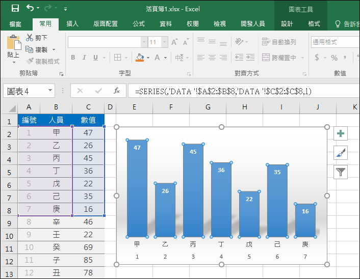 Excel-依指定範圍顯示圖表內容(建立動態圖表)