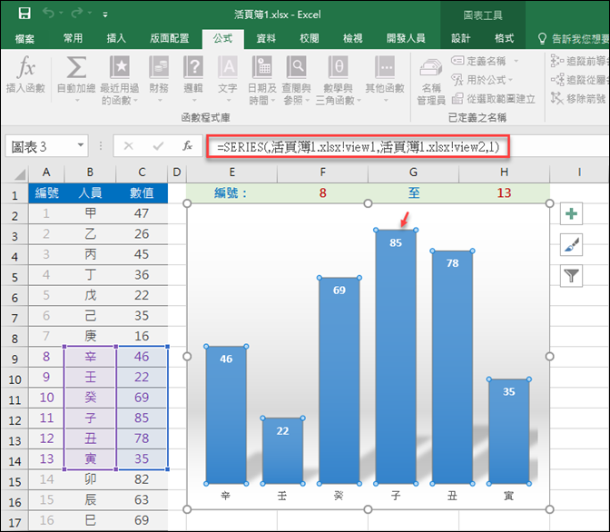 Excel-依指定範圍顯示圖表內容(建立動態圖表)