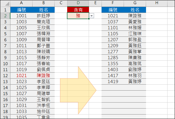 Excel-列出資料中含有指定文字的清單(SUBSTITUTE,OFFSET)