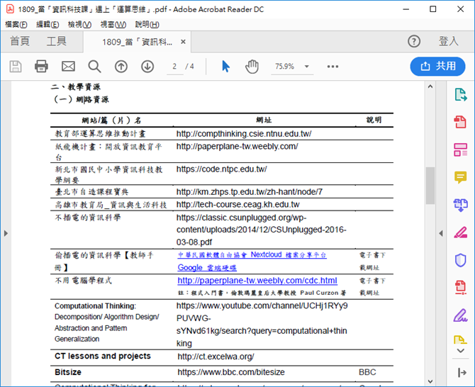 在Acrobat Reaader DC中可以直接複製表格至Word文件中