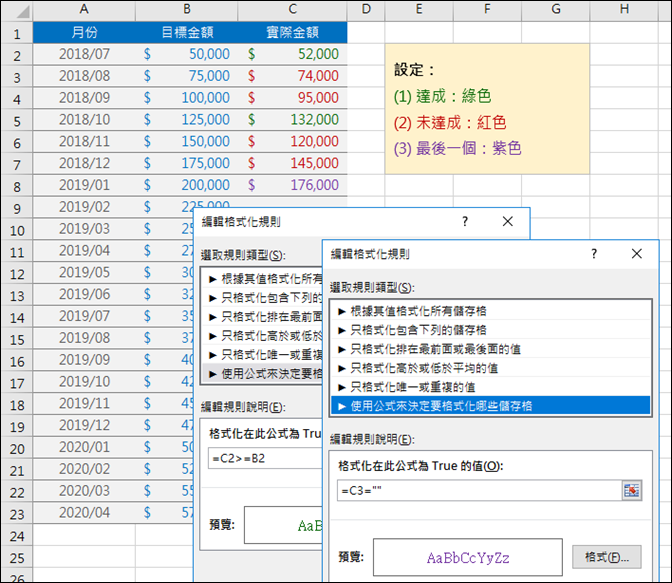 Excel-利用設定格式化的條件來顯示不同狀態