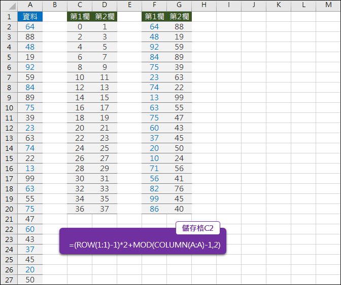 Excel-n欄轉m欄(INT,MOD,ROW,COLUMN)