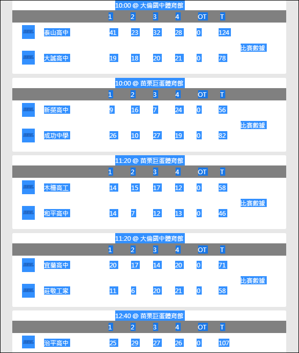 抓取網頁中的運動比賽資料(OFFSET,ROW,COLUMN)