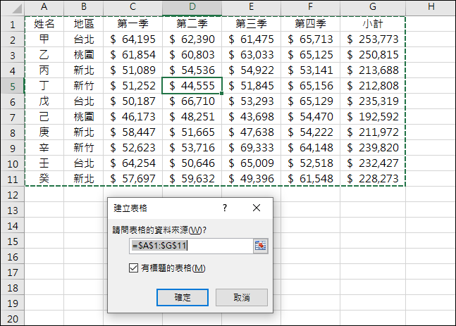 Excel-介紹資料範圍與表格