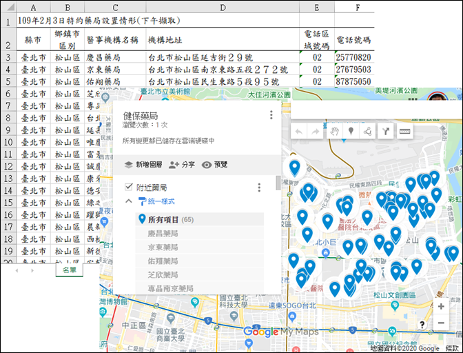 Google-自製住家附近健保特約藥局地圖 Google-自製住家附近健保特約藥局地圖