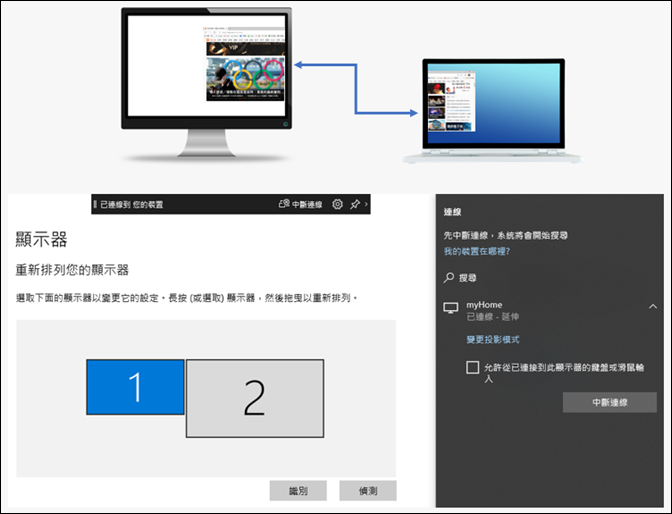 Windows 10-取用Notebook和PC的螢幕互為第二個螢幕 Windows 10-取用Notebook和PC的螢幕互為第二個螢幕