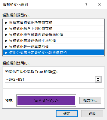 Excel-對應的項目顯示色彩標示