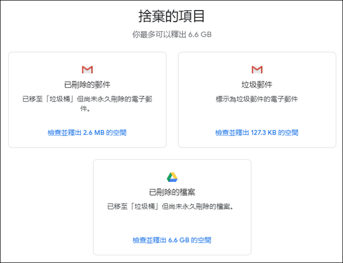 使用工具清理較占用空間的Google雲端硬碟檔案、Gmail郵件、Google相簿的相片和影片 使用工具清理較占用空間的Google雲端硬碟檔案、Gmail郵件、Google相簿的相片和影片