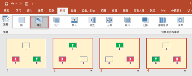 PowerPoint-利用投影片轉場效果製作動畫(以2個記憶體內容交換為例)