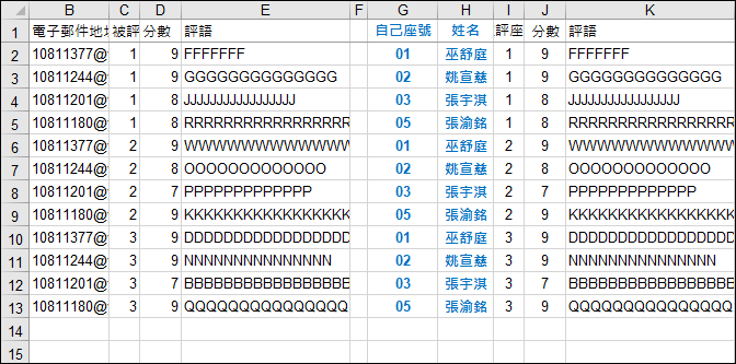 運用Google表單填答進行同儕互評