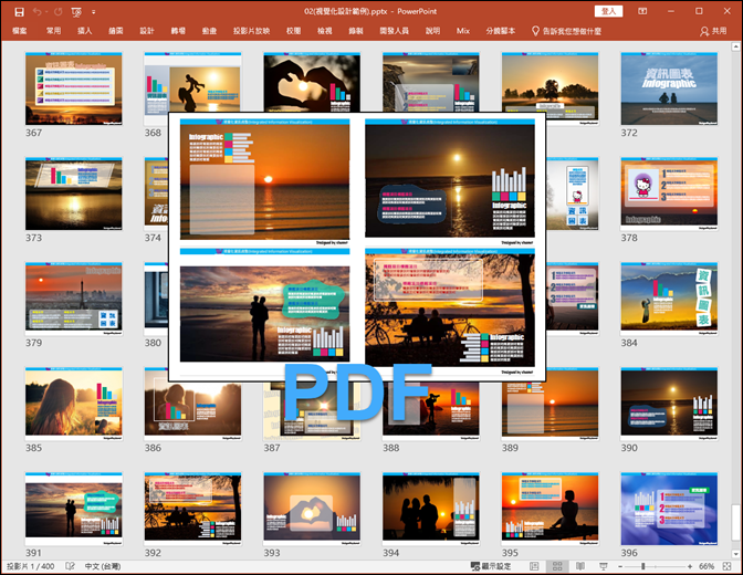 PowerPoint簡報將四張投影片集合在一頁並輸出成PDF檔