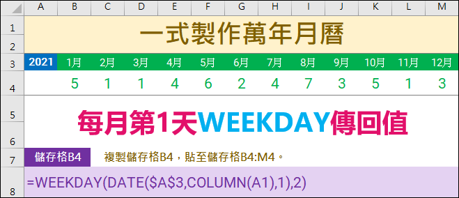 Excel-設計一式製作萬年月曆