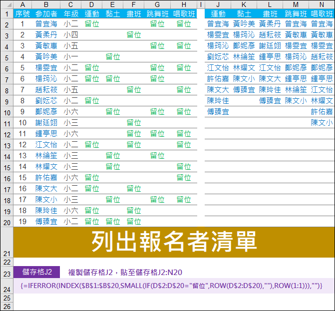 Excel-以查表方式列出查表的結果(INDEX,SMALL,ROW)