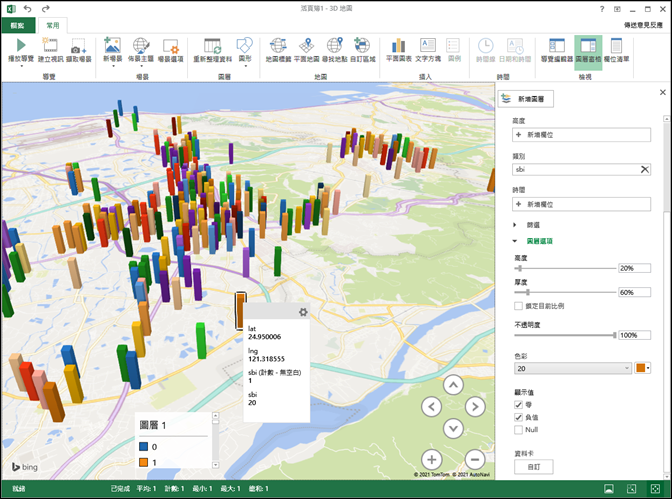 Excel-取用YouBike即時資料繪製3D導覽地圖