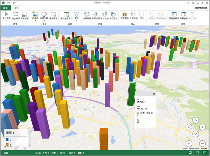 Excel-取用YouBike即時資料繪製3D導覽地圖