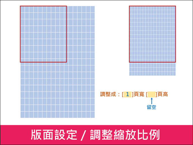 Excel-在版面設定中設定縮放的頁寬或頁高