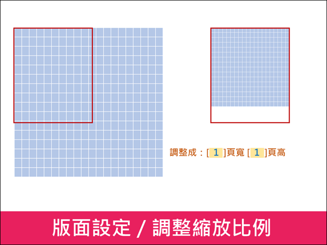 Excel-在版面設定中設定縮放的頁寬或頁高