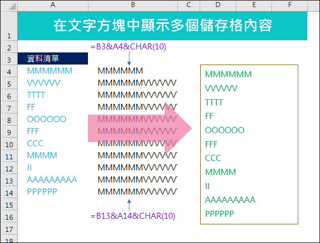 Excel-在文字方塊中顯示多個儲存格內容