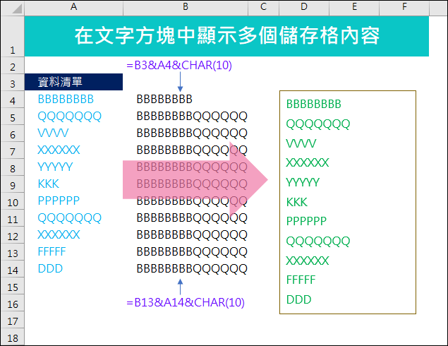 Excel-在文字方塊中顯示多個儲存格內容