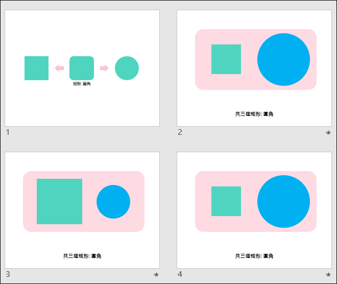 PowerPoint-利用圓角矩形結合轉化效果製作動畫