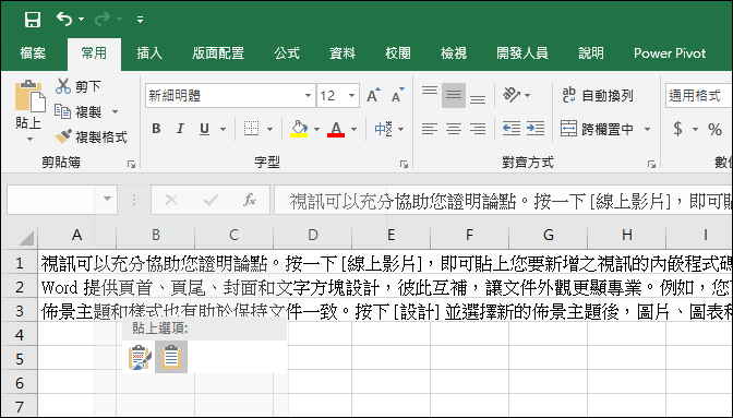 Excel-在工作表中貼上其他文件複製而來的資料