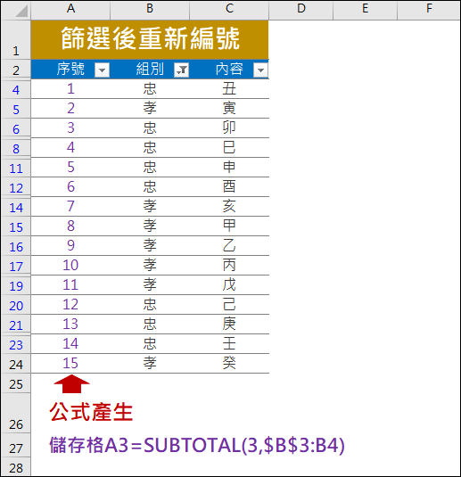 Excel-解決資料篩選後重編號的問題