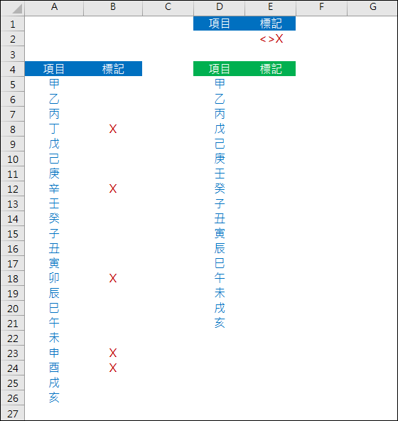 Excel-取出資料清單中未被標記項目