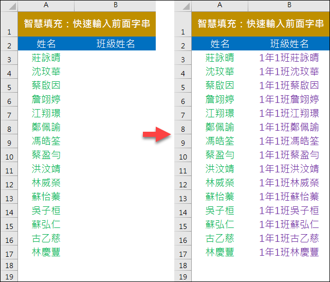 Excel-將資料清單裡每一個儲存格都新增相同文字