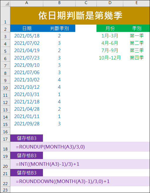 Excel-依日期判斷是第幾季