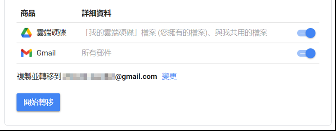 Google-轉移雲端硬碟檔案和郵件至另一個帳戶