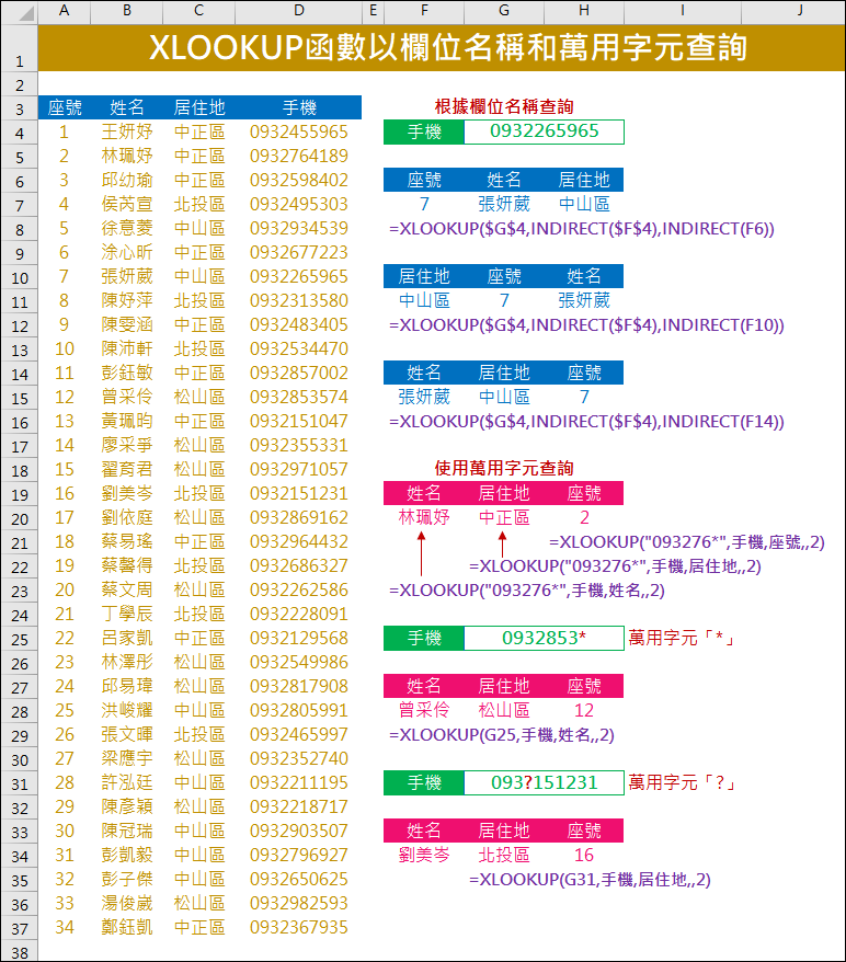 Excel-利用XLOOKUP函數以欄位名稱和萬用字元查詢