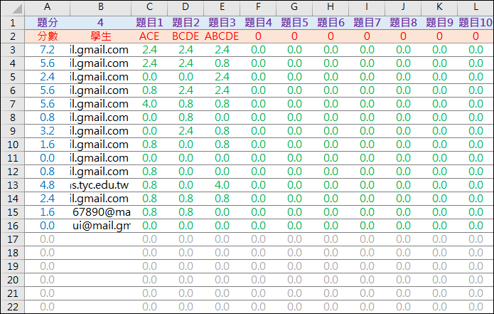 Excel-設計Google表單測驗多選題並在Excel中自動帶入結果得到分數