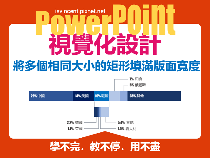 PowerPoint-將多個相同大小的矩形填滿版面寬度