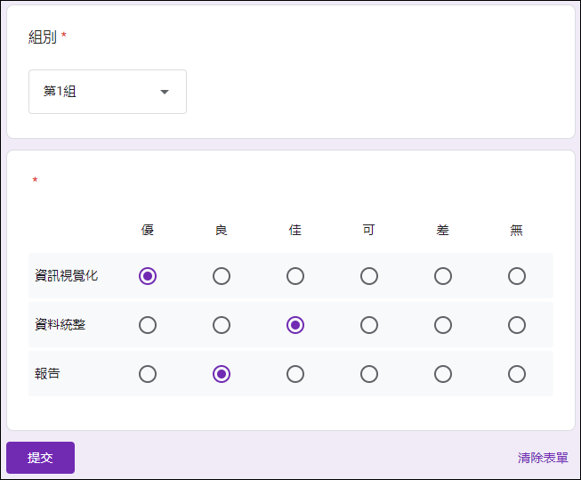 Excel-利用Google表單讓學生依評分量表實施分組互評並計算分數